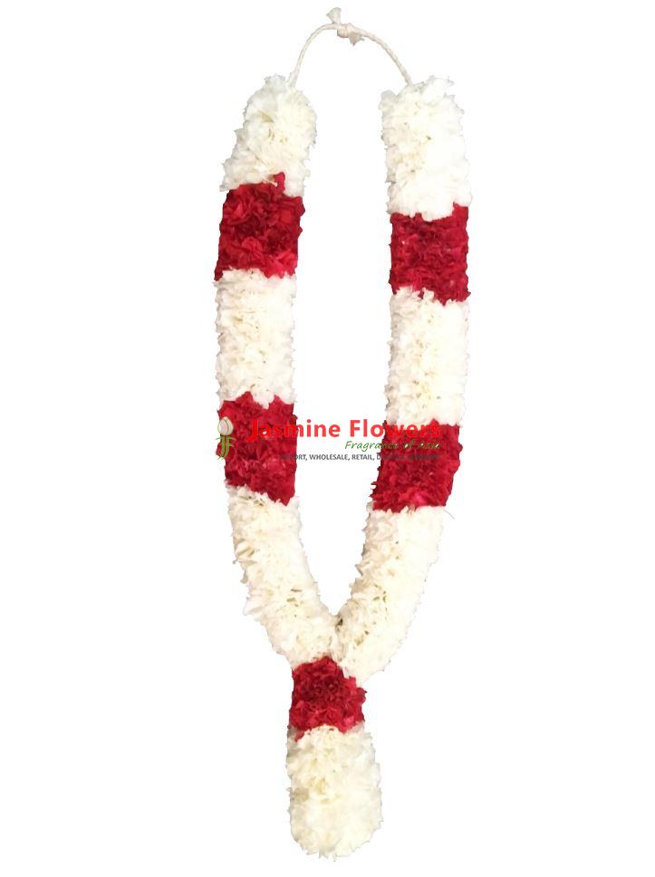 Red and White carnation mala/garland in Richmond Hill, NY